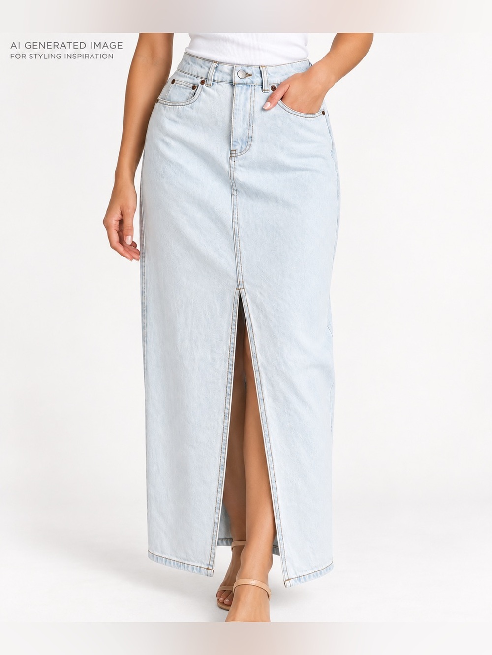 NWT Industry Republic Light Wash Denim Maxi Skirt Front Slit Size 8